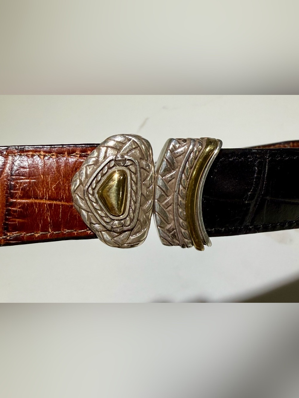 Brighton Reversible Leather Belt Silver/Gold-Toned Hardware, Black/Brown - Picture 9 of 9